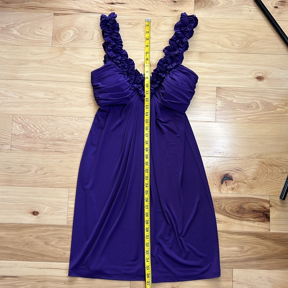 Maggie London Deep Purple V-Neck Ruffle Dress | Size 10 - Picture 3 of 7